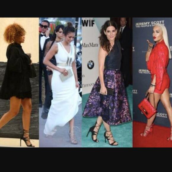 STUART WEITZMAN Legwrap Black Goose Bump Stiletto Sandal Heels with Box 8.5 - Picture 15 of 15